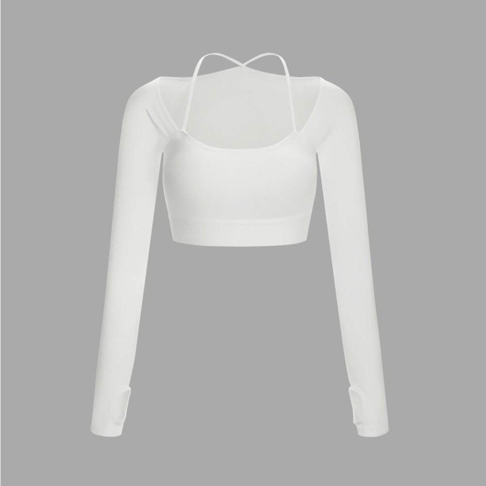 Hilara size small top. Thumb holes and chest pads. Crop top.
